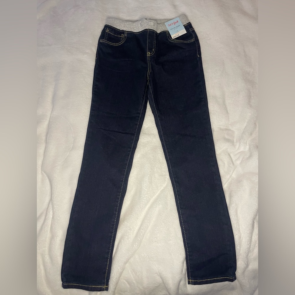 Cat & Jack Girls’ Mid-Rise Knit Waist Pull-On Skinny Jeans Dark Wash size 14 - Picture 7 of 7
